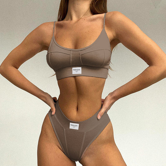 Women Letter Graphic Contrast Color Underwear Briefs Casual Bikini Suit