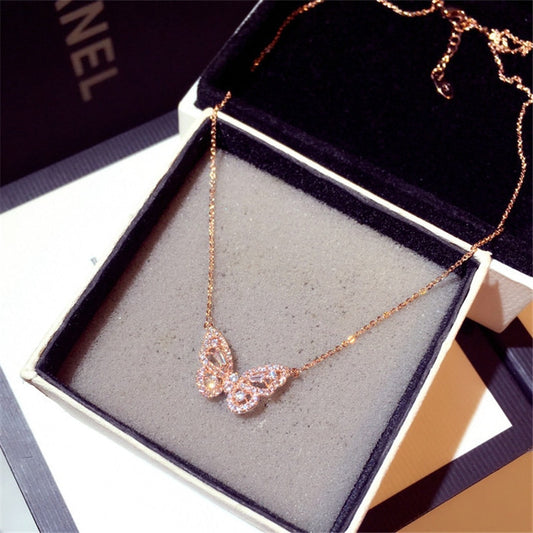 Ins Hot Butterfly Crystal Zircon Necklace Stainless Steel necklaces for Women Chain Accessories Wholesale Gift Pendant