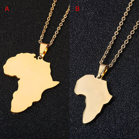 Fashion Selling African Map Pendant Necklaces Men& Women Stainless Steel Gold Color Africa Map Jewelry Gift
