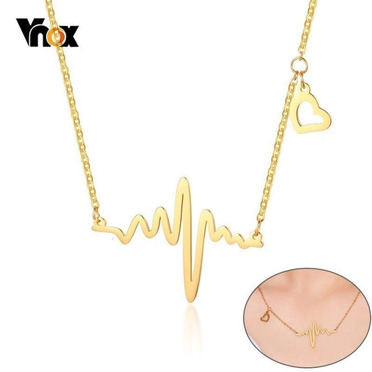 Vnox Just for Your Heartbeat Necklaces for Women Girl Gold Color Stainless Steel Love Promise Jewelry