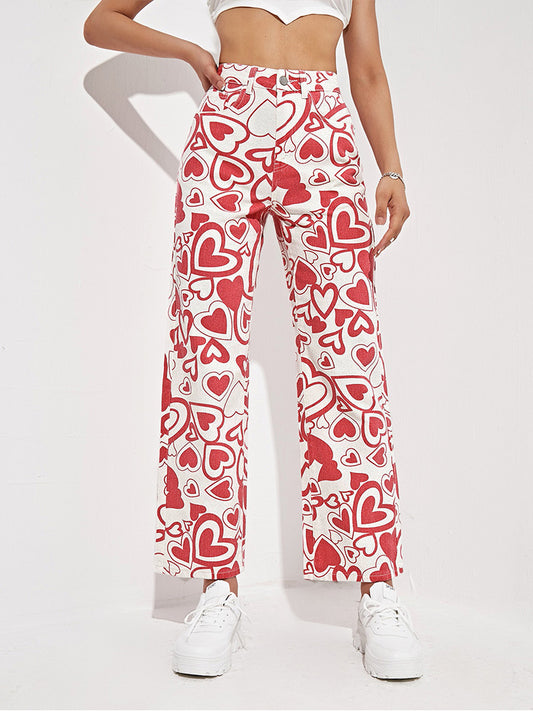Red Jeans Women Straight Brand Trousers
